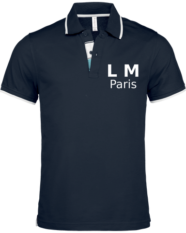 Polo Homme Bleu Marine Liseré blanc MONOGRAMME PARIS SERIE LIMITEE 99 exemplaires